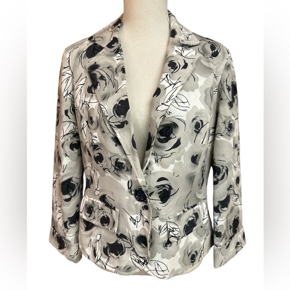 Willi Smith Black/White/Grey Floral Blazer Suit Jacket Hip Length Size Medium